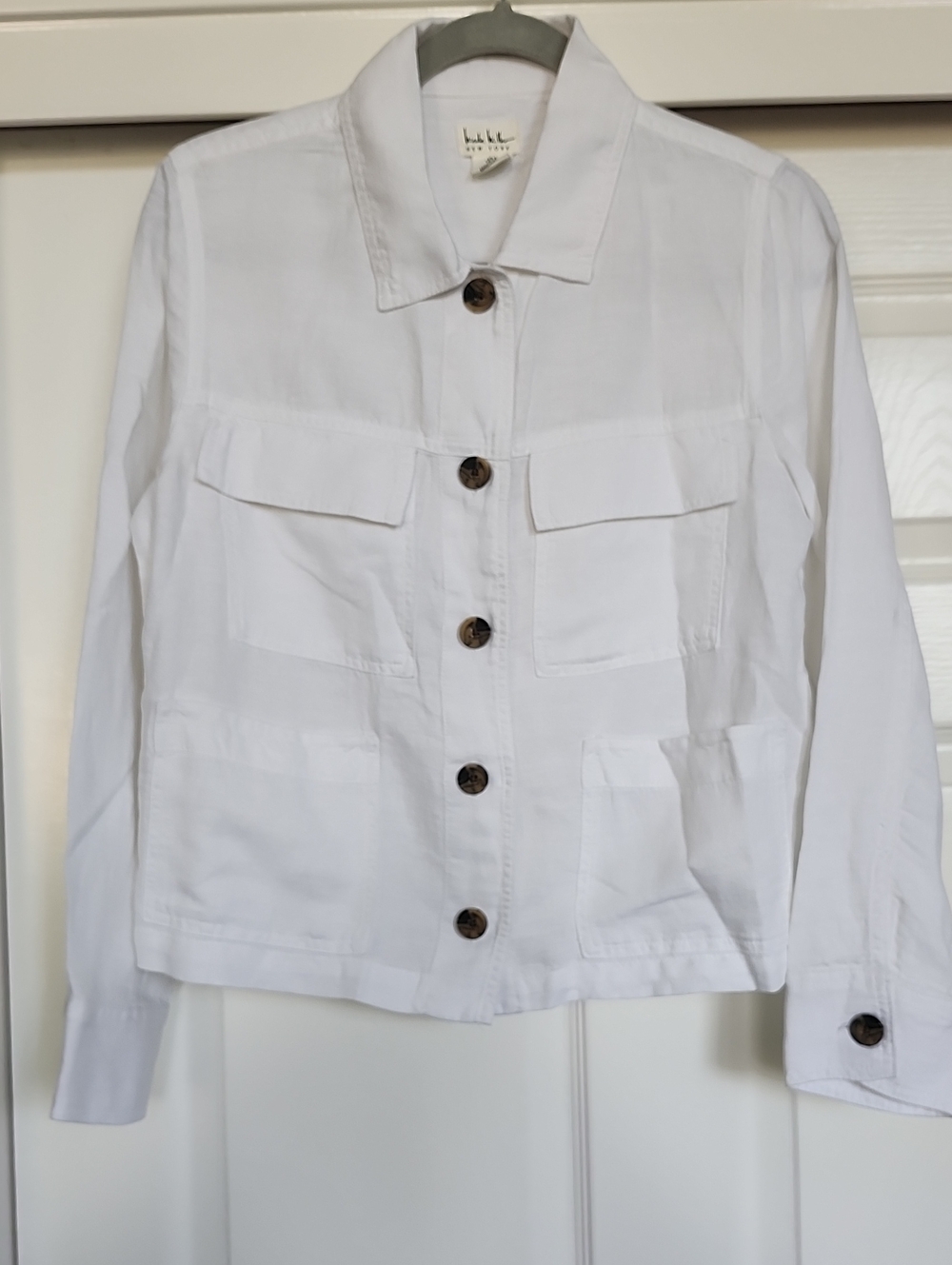 NEW Women’s White Button-Front Linen Jacket with Utility Pockets